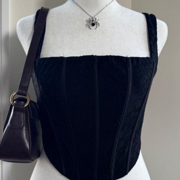 Thats So Fetch Tops - Thats so fetch black lace floral corset top with vertical boning